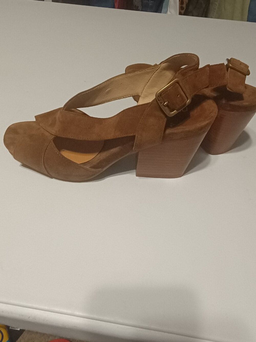 Nurture Brown Suede Leather Criss Cross Block Heel Sandals Women’s Size 10M - Picture 4 of 8